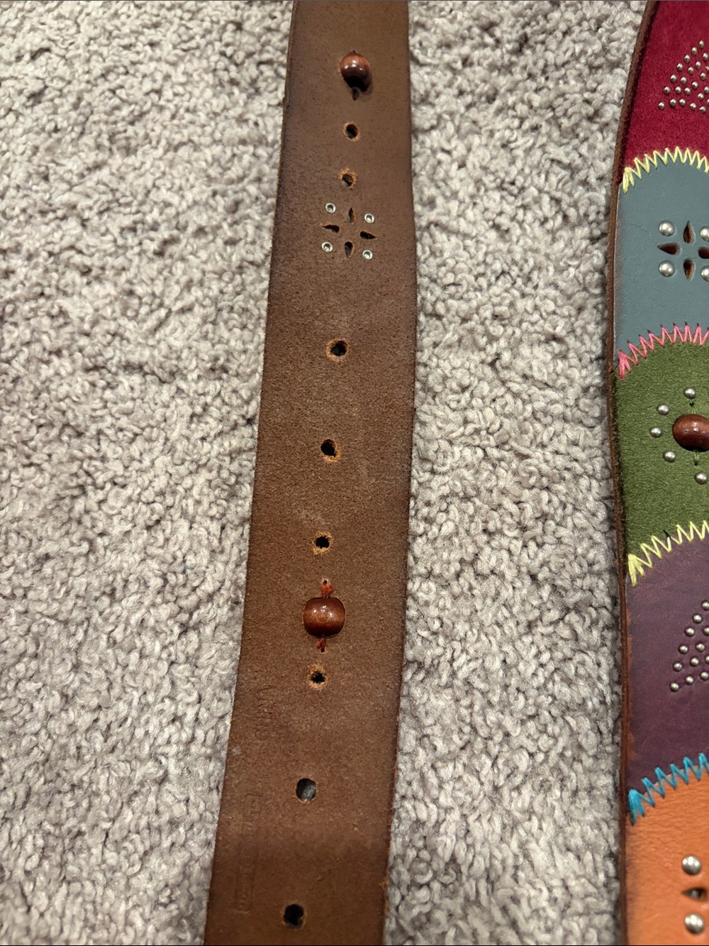 Fossil Women's Dress Belt Size S Large Patchwork Studded Emboidered Brown Green - Picture 5 of 8